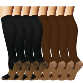Sooverki Graduated Copper Compression Socks for Men & Women Circulation 8 Pairs 15-20mmHg - Best for Running Athletic Cycling