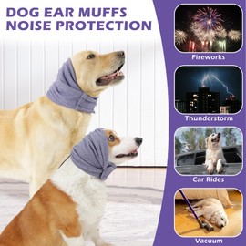Dog Ear Cover, Comfort Dogs Hoodie for Anxiety, Adjustable Ear Wraps Muffs for Noise Protection, Purple S