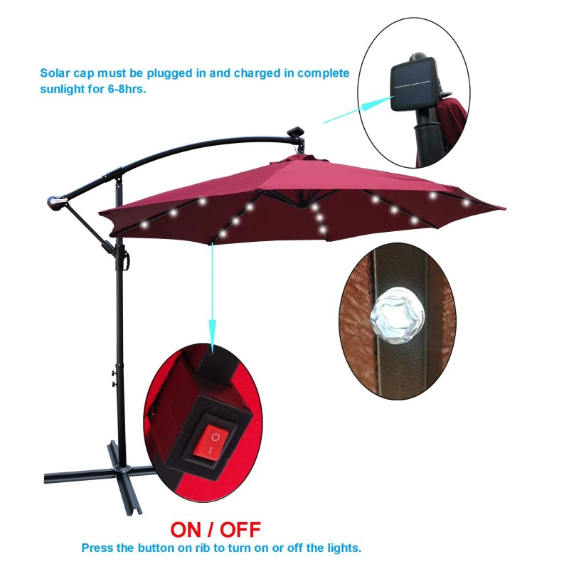 10 ft Outdoor Solar Powered LED Lighted Patio Umbrella Waterproof