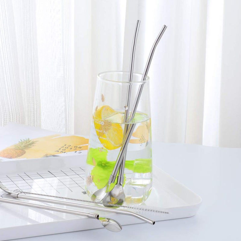 SBOMHS Reusable Straws Spoons 18/8 Stainless Steel Pack of 8