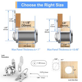 BOZXYE 1 Pack Cabinet Locks with Keys, 5/8" Cam Lock Keyed Alike, Mailbox Lock RV Cabinet Lock for Secure File Cabinet Mailbox Toolbox Drawer Replacement Lock, Zinc Alloy