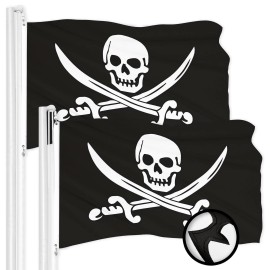 G128 2 Pack: Pirate Jolly Roger Swords Flag 3x5 Ft ToughWeave Series