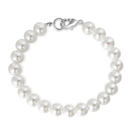 Candyfancy Pearl Bracelet Women's Men's White Round Simulated Beads 18/19/20 cm Long Beads Bracelet for Men Women Gifts Beads 6 mm/8 mm, Sterling Silver