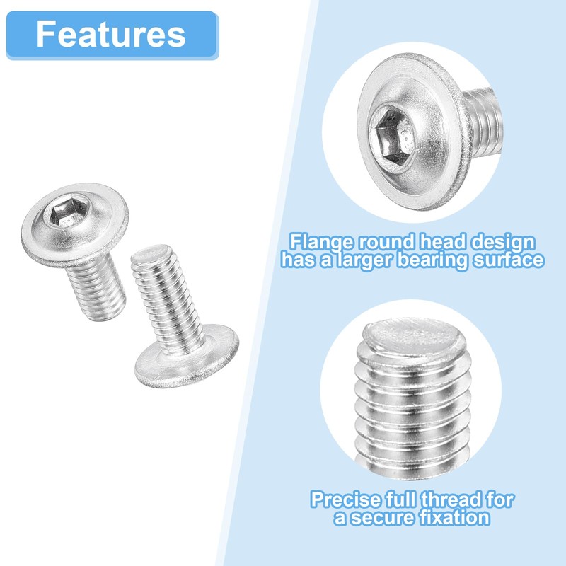 sourcing map 15Pcs M6-1x45mm Flanged Button Head Socket Cap Screws,