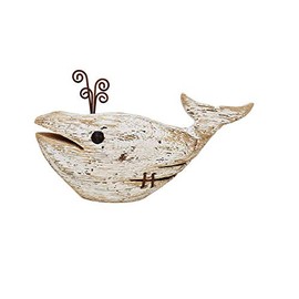 Wood Whale Statue Nautical Tabletop Decor Rustic Whale Animal Figurine Distressed Wooden Whale Sculpture Fun Beach Ocean Decor (1, 4.72" H)
