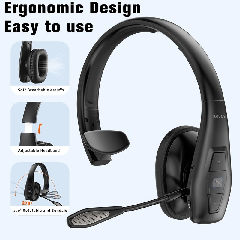 Xuuly Auriculares Bluetooth Inalámbricos con Micrófono, Micrófono de Doble Cancelación