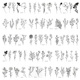 15 Sheets Temporary Tattoos Black Flower Fake Tattoos Waterproof Small Temporary Tattoos for Women and Girls