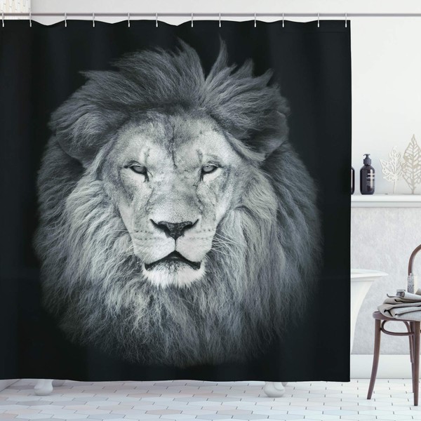 Ambesonne Safari Shower Curtain, Huge Lion Head with Fure Mane