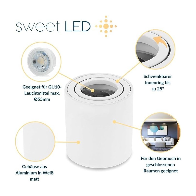 Sweet Led Set of 2 GU10 Round Square Surface-Mounted Spotlights