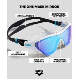 arena The One Verspiegelte Anti-Fog Unisex Schwimmbrille für Erwachsene, Taucherbrille mit Breiten Gläsern, UV-Schutz, Selbstjustierender Nasensteg, Orbit-Proof Dichtung, Blau