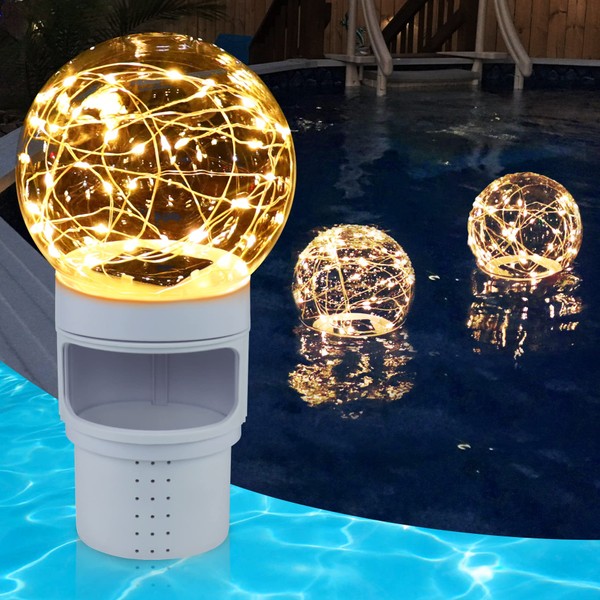 DeeprBlu Pool Chlorine Floater with Solar Ball Light, Floating Chlorine