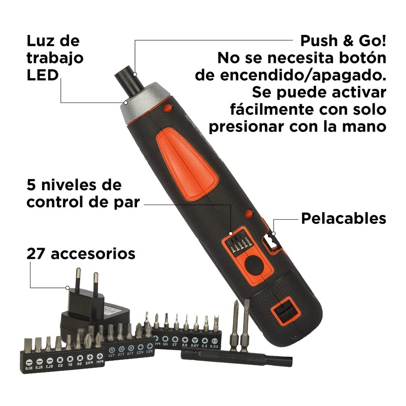 BLACK+DECKER Atornillador Eléctrico 4V + 27 Accesorios (BD40K27)