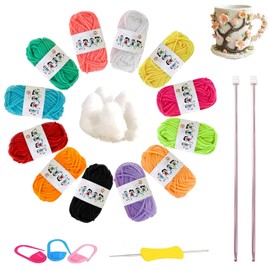 19PCS knitting Set, Knitting Kit, Knitting Kit for Beginners, Knitting Kits, Beginner Knitting Kit for Beginners Adults Children, Dishcloth Knitting Craft Knitting Starter Kit for Handcrafts Arts