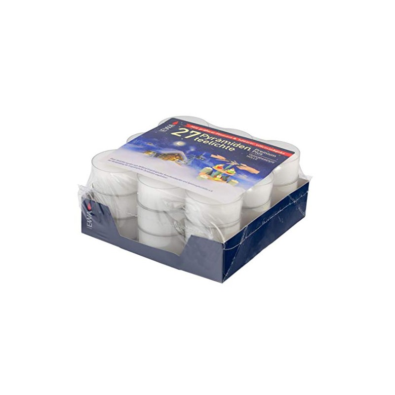 JEKA Pyramid Tea Lights, Pack of 27 in Transparent Case,