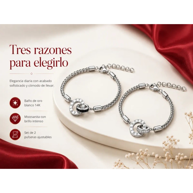 Pulseras Para Parejas Promesa Moissanita Oro Blanco 18k Plat