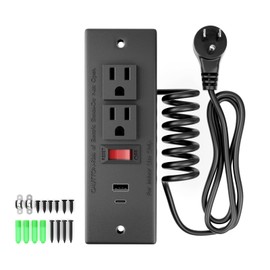 Drawer Outlet Kit, Recessed Furniture Power Strip with Overload Protection Switch, PD 20W Fast Charging, Clutter-Free Drawer Socket with 4 Power Outlets, 7.2 FT Power Cord, Spring Cable, UL Listed