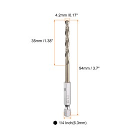 HARFINGTON 4pcs M35 High Speed Steel Cobalt Twist Drill Bit 4.2mm/0.04" Dia with Quick Change 1/4" Hex Shank Jobber Drill Bit for Metal, Steel, Copper, Aluminum, Zinc Alloy