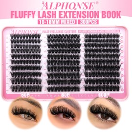 Fluffy Lash Clusters Thick Volume Lash Extension 10-18mm Cluster Eyelash Extensions DIY Individual Lashes Wispy at Home Pestañas Pelo a Pelo by ALPHONSE (60D+80D+100D, 300pcs) | alphonse