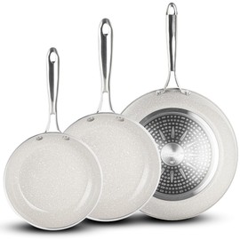 Granitestone 3pc Non Stick Frying Pans Set, 8,10,12 inch Ceramic Frying Pan Skillet Set, Non Toxic Frying pans Nonstick for Cooking, Induction Ready, PFAS & PFOA Free, Oven & Dishwasher Safe - Beige