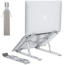 Portable Laptop Stand for Desk - OMOTON LA02 Adjustable Foldable Aluminum Laptop Holder Riser, Compatible with MacBook Air, MacBook Pro, HP, Dell, Lenovo and More (Up to 15.6''), Silver