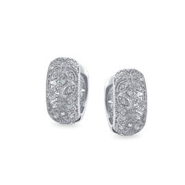 Victorian Style Open Filigree Flower CZ Accent Wide Huggie Hoop Earrings For Women Cubic Zirconia Silver Tone Brass