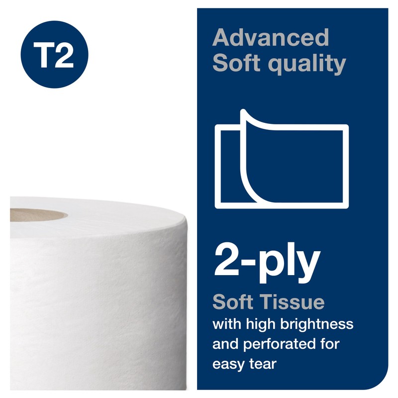 Tork Mini Jumbo Toilet Paper Roll White T2, Advanced, 2-Ply,