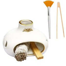 Ceramic Palo Santo Holder Sage Smudge Kit Sage Holder for Sage Bundles with Brush and Tweezer Palo Santo Burner Incense Holder for Sticks Wood Cones Smudging Bowl Incense Burner Holder Smudge Bowl