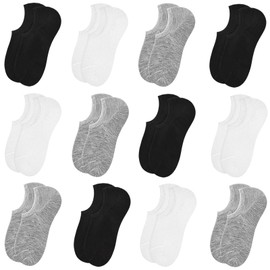GRPSKCOS No Show Socks Men- 8 Pairs Invisible Low Cut Ankle Cotton Casual Trainer Socks with Non Slip Grip(01 Black+white+grey- 12 Pairs,7.5-10)