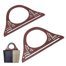 PH PandaHall Pack of 2 Replacement Wooden Bag Handles, D Shaped Handbag Handles, Hollowed Flowers, Replacement Handles for Homemade Beach Bags, Straw Bags, Shopping Bags, Crochet Bags