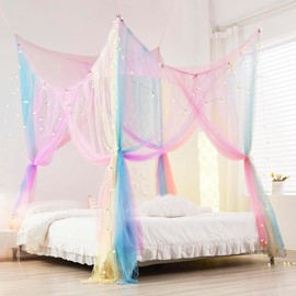 AUEJACKY Girls' Bed Canopy, 190 x 210 x 240 cm, Canopy for Children's Room, Universal Square Mosquito Net, Bed Canopy for Double Bed and Single Bed