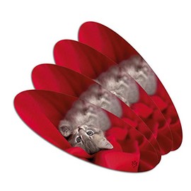 Manx Kitten Cat Red Valentines Double-Sided Oval Nail File Emery Board Set 4 Pack