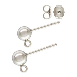 Adabele CF217-4 - 40 piezas de aretes hipoalergénicos con forma de bola de 5 mm, 40 piezas de anillo de tuerca en la parte trasera chapada en plata para manualidades y manualidades
