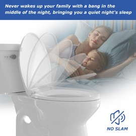 Round Toilet Seat, Standard 16.5” Slow/Soft Close Round Toilet Seat for Round Toilets, No-Slam Quiet-Close Lid, Easy-to-Install, White, Durable Never-Loosen Design