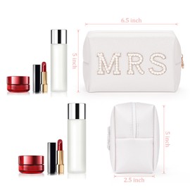 MRS Makeup Bag, Etercycle Bridal Shower Gifts Small PU Waterproof Letter Cosmetic Bag, Bling Pearl Rhinestone Patches Travel Organizer for Engagement Bachelorette Party(Gold)