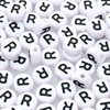 Amaney Letter Beads R 100pcs 7×4mm White Round Acrylic Black