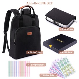 Aplufine Bible Carring Backpack with Bible Cover,12 Highlighters and 75 Bible Tabs - Bible Bags -Bible Carrying Case -Bible Cover Case for Bible Study Suppliers, Bible Accessories for Women,Men