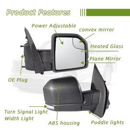 Right Passenger Side Door Mirror Fits 2015-2021 F150 Mirror with Power Adjustable and Heated Glass,LED Turn Signal Light and Puddle Lights，Width Light,Manual Folding (11Pins)