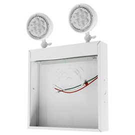 LFI Lights | Chicago Approved Combo Red Exit Sign with Emergency Lights (Stairs No Arrow) | All LED | Two Adjustable Round Heads | Hardwired with Battery Backup | UL Listed | CHCO-STAIR-NA