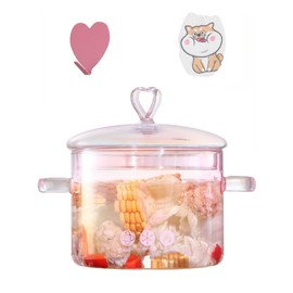 2L Pink Glass Simmer Pot, 2000ml/2.2Qt/68oz, Glass Pots for Cooking on Stove, Heat Resistant Simmer Pot, Glass Cooking Pot, Homemade Potpourri Pasta Soups Oven Gas Electric Stove Dishwasher Safe Pink