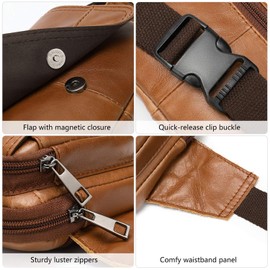 Riñonera para hombres y mujeres, de piel para senderismo, correr, viajes, piel vacuno duradera, Marrón, Pequeño