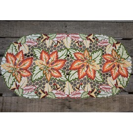 Fall and Autumn Cutwork Colorful Maple Leaf Table Runner, Dresser Scarf (14Wx27L)