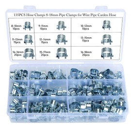 Fuel Hose Clamps, ICEBLUEOR 135 Pieces Zinc Plated Mini Hose Clamps, Fuel Line Hose Clips, Petrol Pipe Clamps Fastener Assortment Kit for Diesel Petrol Pipe