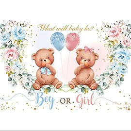 Xiaoterna 7x5ft Pink and Blue Gender Reveal Background Boy Or Girl Gender Photography Background Glitter Bear Balloons Background for Baby Shower Newborn Gender Reveal Party Decorations