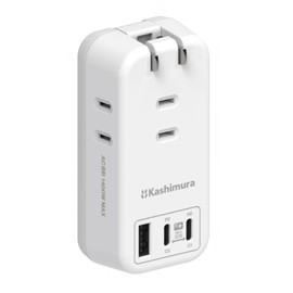 Kashimura AC-065 Power Strip with USB 3 AC Outlets + 3 USB Ports (Rotatable Plug, Automatic Identification IC Included, International Compatible) AC-065 (USB-A x 1 / USB-C x 2)