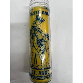 St. Anne (Santa Ana) unscented Yellow Pillar Candle in Glass