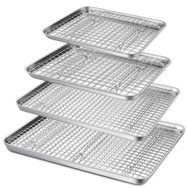 P&P CHEF 16 + 12.5 + 10.4 + 9 Inch Baking Sheet and Rack Set, 8Pcs Stainless Steel Cookie Sheets Oven Baking Pans Trays with Cooling Racks for Cooking, Oven & Dishwasher Safe, Pans with Grid Racks