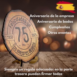 DARO Design - Wooden Disc - 75 Years - Size 20 cm - Gift for Anniversary, 75th Birthday, Anniversary - Congratulations
