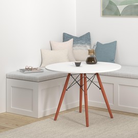 Best Choice Products 35.5in Round Dining Table, Compact Mid-Century Modern Table for 2-4, Home, Kitchen, Apartment w/Beech Wood Legs, Metal Frame - White