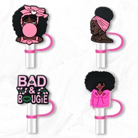 8Pcs Pink Girl Straw Cover for Tumbler Cap, Silicone Straw Topper, 10mm Drinking Straw Tip Covers for Accessories (Pink Girl)