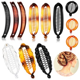 12 Pieces Banana Hair Clips Classic Clincher Combs Large Double Comb Fishtail Hair Clip Banana Ponytail Holder Clip for Women, 4 Styles (Multi-colored)
